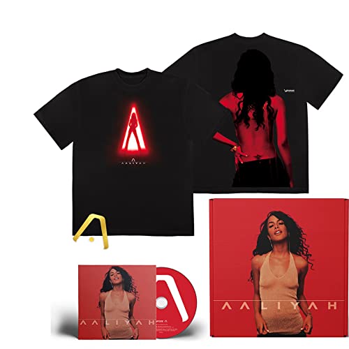 Aaliyah album CD with a black t-shirt and red packaging.