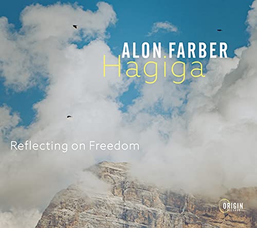 CD cover for Alon Farber’s “Hagiga” with sky, mountains, and birds.