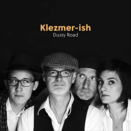 "Klezmer-ish" album cover: black-and-white photo of four musicians against a dark background.
