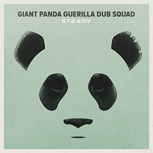 "Album cover with a green background and a black panda face illustration."