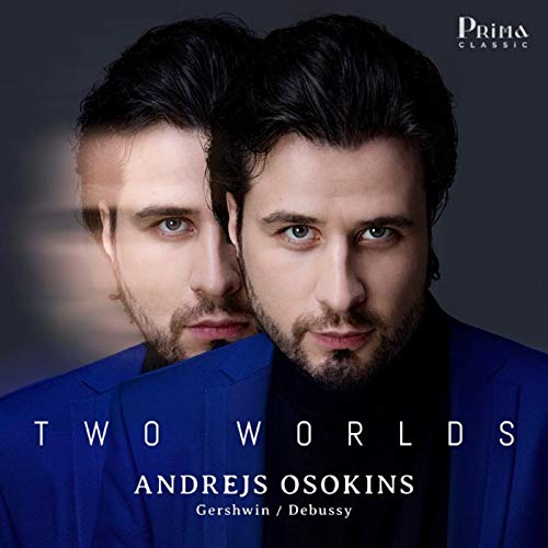 CD cover featuring pianist Andrejs Osokins, split-face portrait, blue tones.