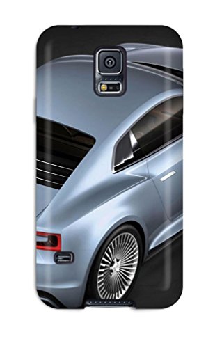 Silver car phone case with detailed wheel and body lines.