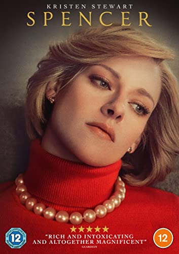 DVD cover featuring Kristen Stewart as Princess Diana in a red dress.