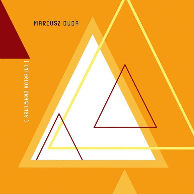Album cover for Mariusz Dudaās āInterior Drawingsā with abstract orange and white triangles.