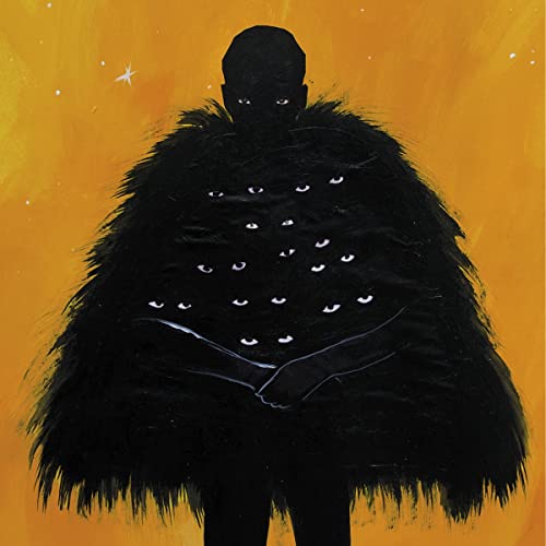 Yellow album cover featuring a dark, shadowy figure with many eyes.