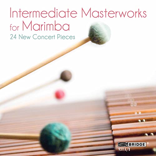 CD cover for marimba music featuring mallets and wooden instrument bars.