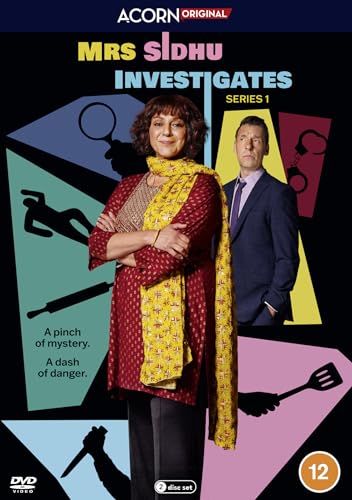“Mrs Sidhu Investigates” DVD cover featuring two actors and detective imagery.
