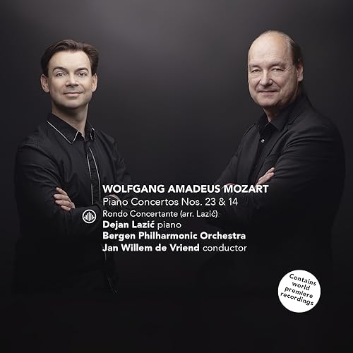 CD cover featuring portraits of two men and text about Mozart concertos.
