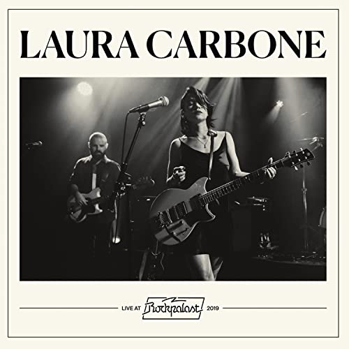 Black and white album cover featuring Laura Carbone performing live with a band.