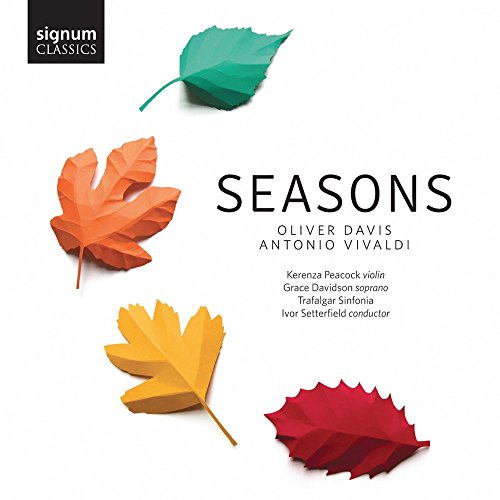 CD cover with colorful paper leaves and text: "Seasons" by Davis & Vivaldi.