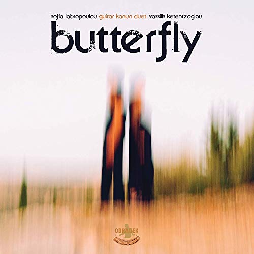 "CD cover with 'butterfly' title, blurry figures in a field, and artist names at top."