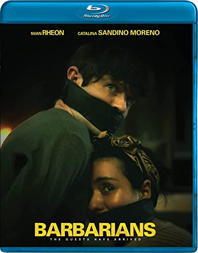 Barbarians Blu-ray cover featuring two people in a tense embrace.