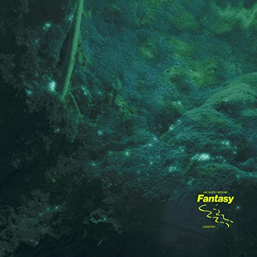 Dark green abstract landscape with glowing lights, album cover for Jacques Greeneās āFantasy.ā