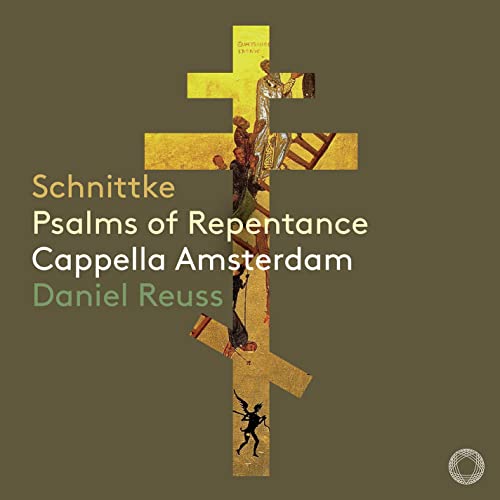 CD cover: golden cross with religious imagery, text "Schnittke" and "Psalms of Repentance".
