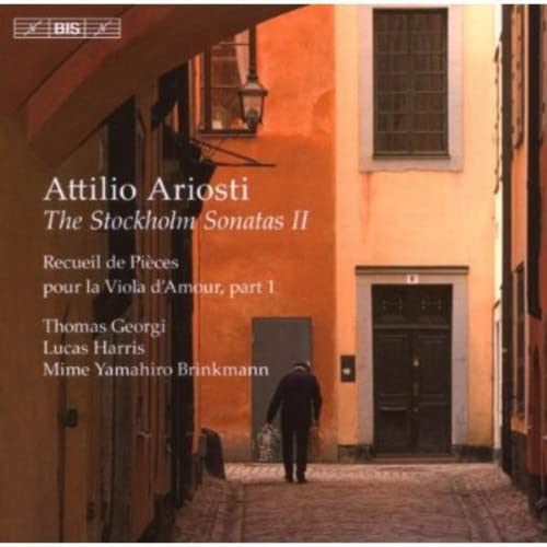 CD cover featuring an orange building and a figure with a viola.