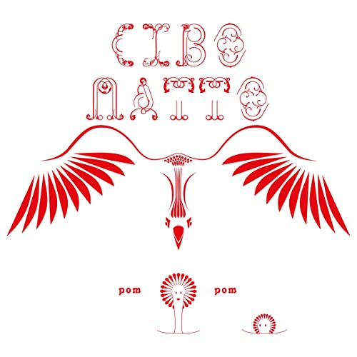 Cibo Matto album cover: red bird-like design with text “pom pom”.