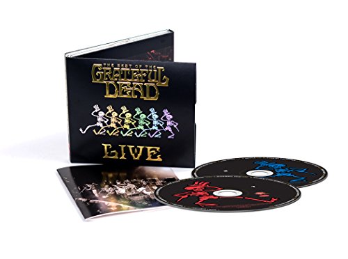 Grateful Dead CD cover with dancing skeletons in rainbow colors on a black background.