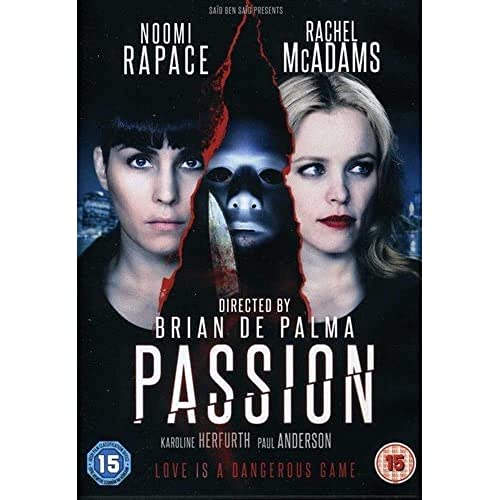 Passion" DVD cover featuring Noomi Rapace, Rachel McAdams, and a shadowy figure.