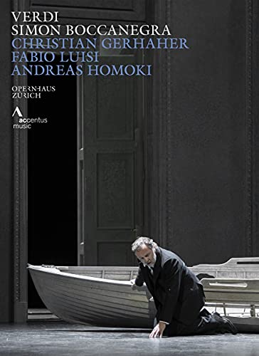 DVD cover for Verdi’s “Simon Boccanegra” opera, man kneeling by a boat.