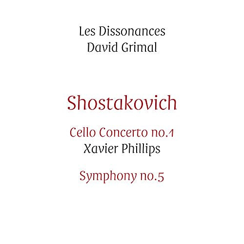 CD cover with red text listing Shostakovich’s Cello Concerto No. 1 & Symphony No. 5.