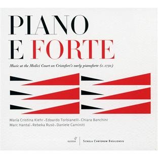 A CD cover with "Piano e Forte" in black and red text on a white background.