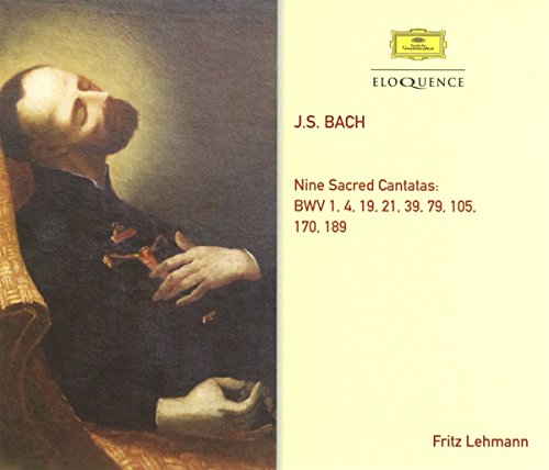 CD cover with a man reclining, holding a book, and text describing Bach cantatas.