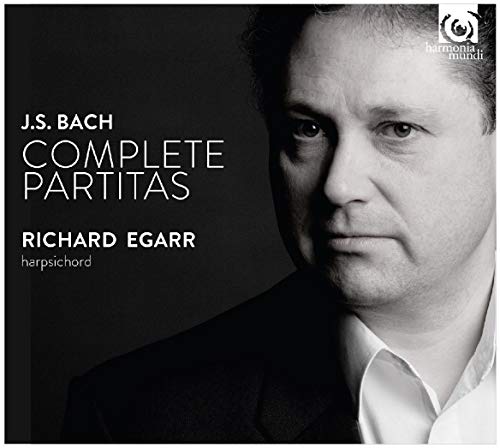 CD cover featuring portrait of Richard Egarr, harpsichordist, and text "J.S. Bach.
