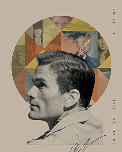 Blu-ray cover for “Pasolini 101” featuring a portrait and geometric shapes.