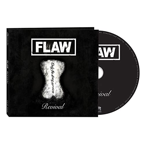 CD case and disc for Flaw’s “Revival” album, with bone imagery.