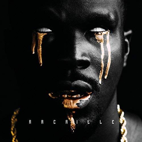 Close-up of a Black man with gold liquid dripping from his eyes and mouth.