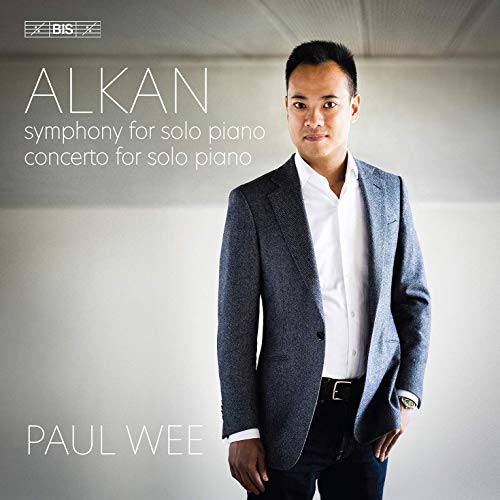 CD cover featuring pianist Paul Wee in a gray suit, with text “Alkan”.