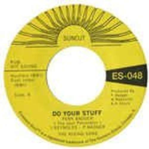 Yellow 7-inch vinyl record label with black text and sunburst design.