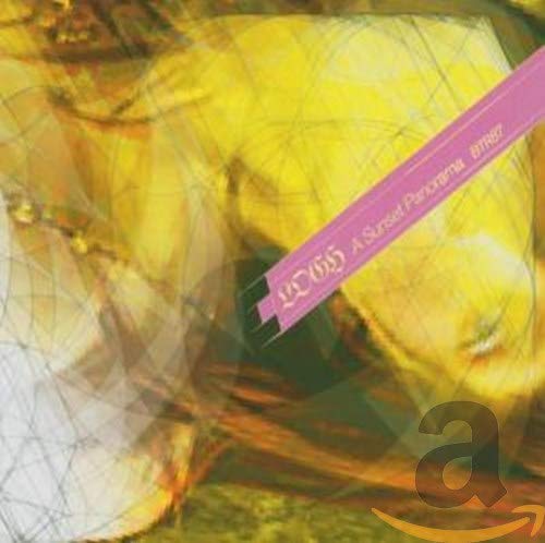 CD cover with abstract yellow and white design, pink title banner.