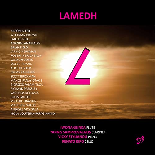 CD cover for “Lamedh” featuring a large pink letter L and artist names.