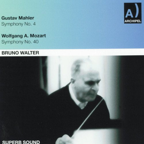 CD cover with black and white photo of conductor Bruno Walter holding a baton.