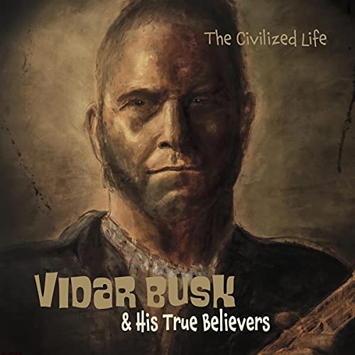 CD cover featuring a painted portrait of Vidar Busk, looking stern.