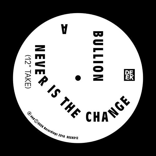 White vinyl record label with black text on a black background.