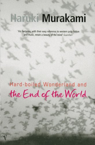 "Book cover with red and black circle, scissors graphic, and author's name 'MURAKAMI' on white background."