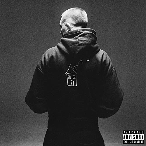Black and white album cover featuring Aitch from behind, wearing a hoodie.