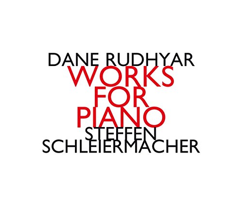 "Dane Rudhyar Works for Piano" CD cover with layered black and red text on white.