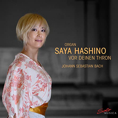Saya Hashino portrait, album cover for Bach's "Vor Deinen Thron" organ music.