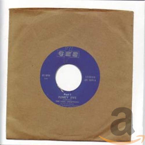Brown paper sleeve with a blue and white 45 RPM record label.