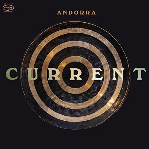Vinyl record cover for Andorraās āCurrentā with concentric circles and text.