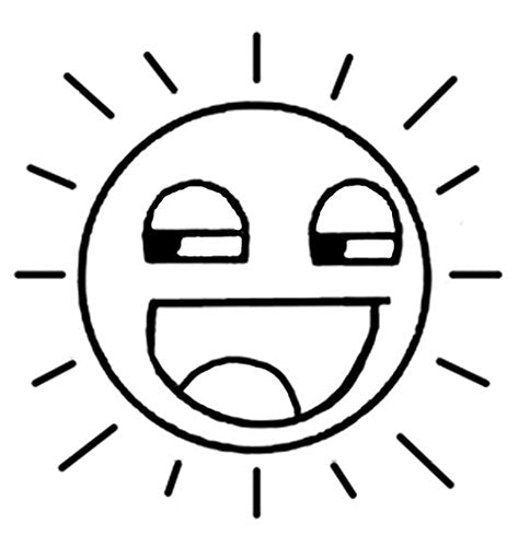 Black and white line drawing of a smiling sun face.