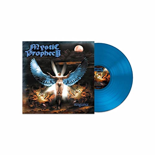 Blue vinyl record with album cover featuring a winged figure.