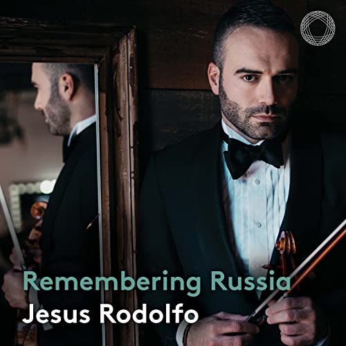 Violinist Jesus Rodolfo album cover, “Remembering Russia,” with mirrored reflection.
