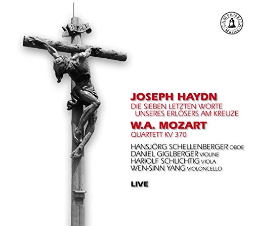 CD cover: Crucifixion scene with text naming Haydn and Mozart compositions.