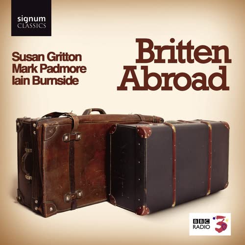 CD cover: "Britten Abroad" with vintage suitcases and artist names.