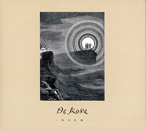 CD cover: grayscale landscape with figures on cliffs, text "De Rosa - Weem".