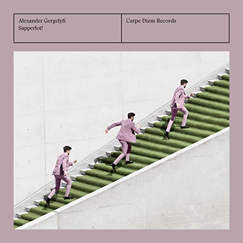 CD cover: man in suit repeatedly climbing a grass-covered staircase.